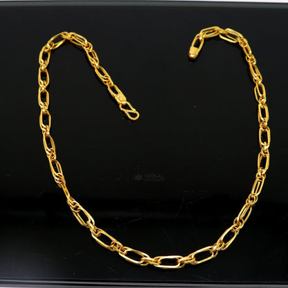 22KT yellow gold unisex Indo link chain necklace with 3.5-4mm handmade hallmarked gold chain, stylish jewelry by Tribal Ornaments.