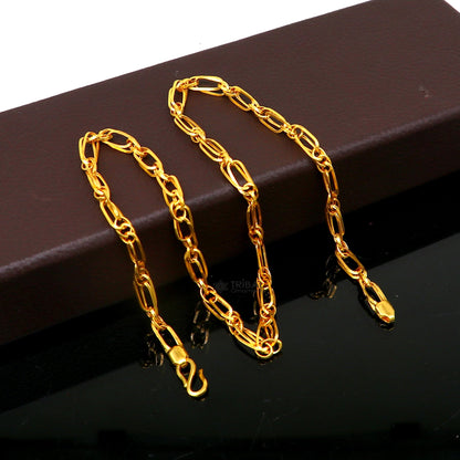 22KT yellow gold unisex Indo link chain necklace, 3.5–4mm handmade hallmarked gold jewelry, stylish and elegant.