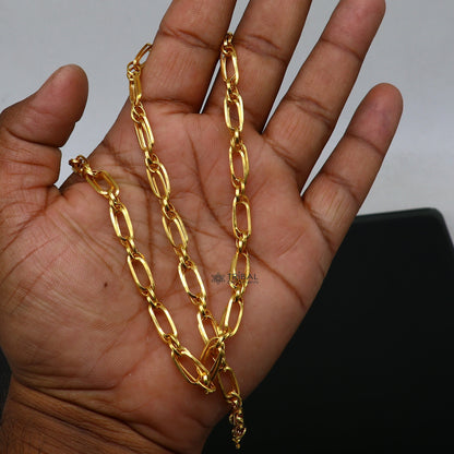 22KT yellow gold unisex Indo link chain necklace, handmade 3.5–4mm hallmarked gold jewelry, stylish gift accessory by Tribal Ornaments.