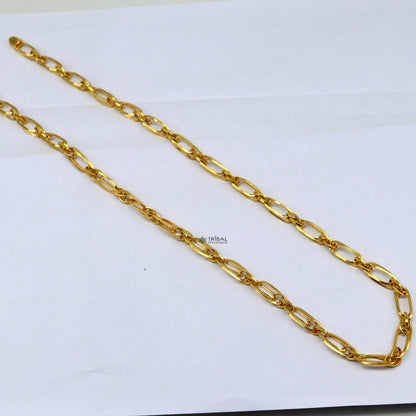 22KT yellow gold unisex Indo link chain necklace, 3.5–4mm handmade hallmarked gold jewelry with a stylish, intricate design.