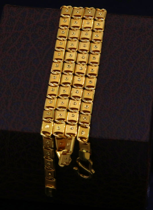 22KT yellow gold diamond cut Nawabi chain necklace, 5mm unisex designer jewelry, handmade by TRIBAL ORNAMENTS.