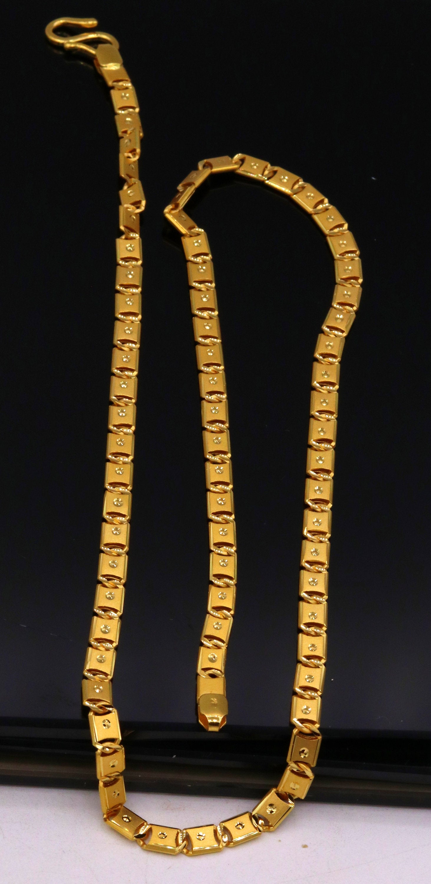 22K yellow gold diamond cut Nawabi chain necklace, 5mm unisex designer jewelry by TRIBAL ORNAMENTS, handmade for men and women.