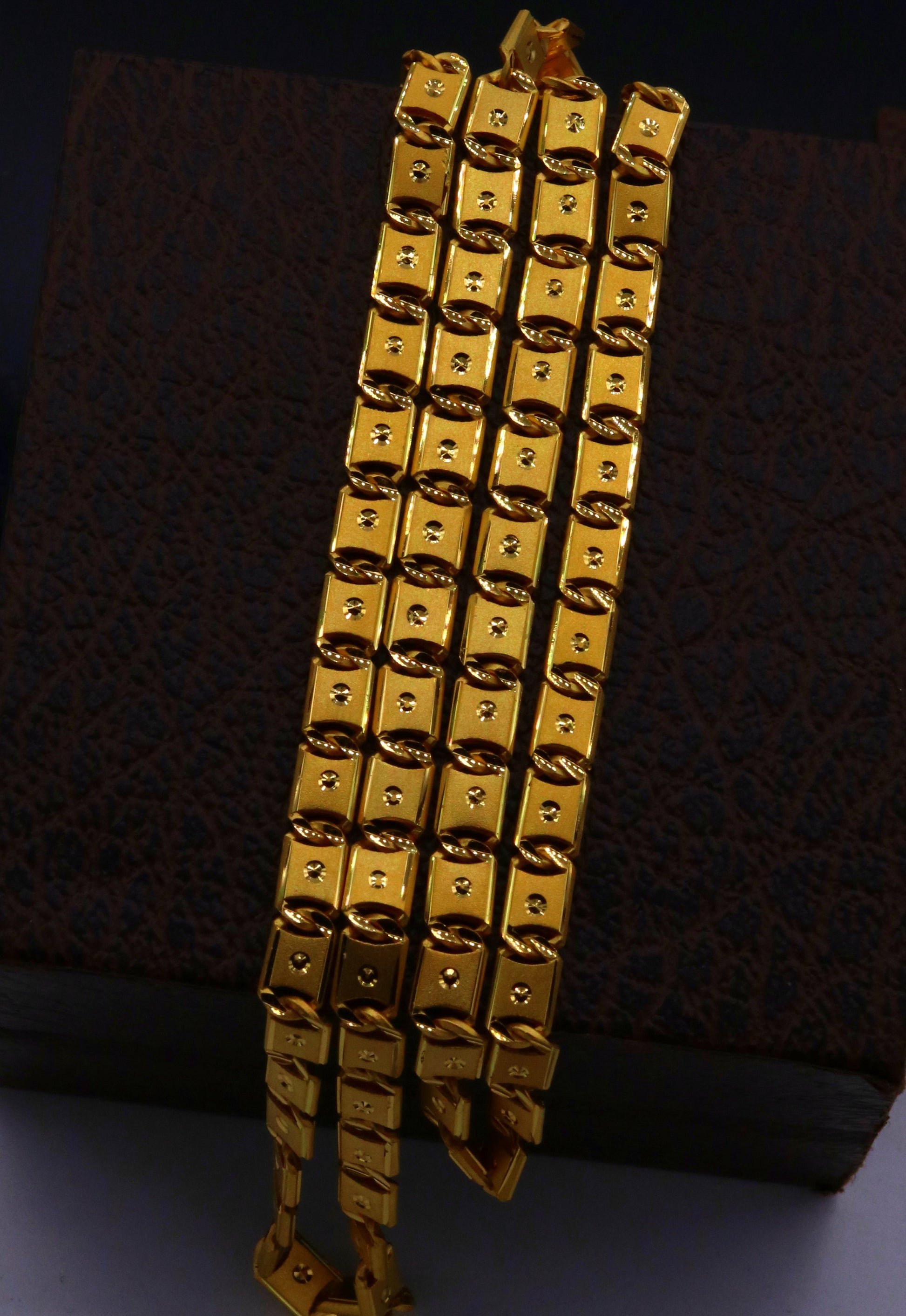 22KT yellow gold diamond cut Nawabi chain necklace, 5mm unisex designer jewelry, handcrafted by TRIBAL ORNAMENTS.