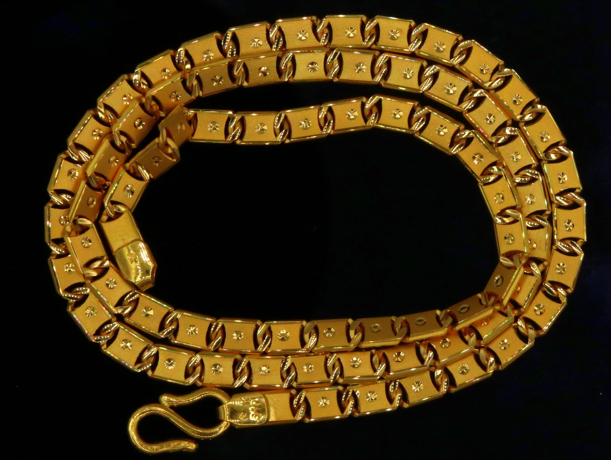 22KT yellow gold diamond cut Nawabi chain necklace, 5mm unisex designer jewelry by TRIBAL ORNAMENTS, handmade for men and women.