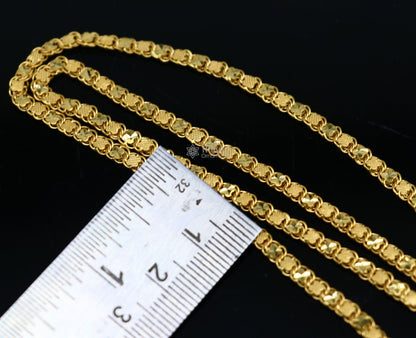 22KT yellow gold handmade 3mm solid chain necklace, unisex, delicate and trendy jewelry by TRIBAL ORNAMENTS with hallmarked quality.
