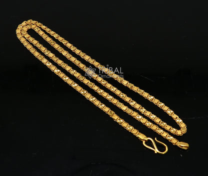 22KT yellow gold handmade 3mm solid chain necklace by Tribal Ornaments, hallmarked, unisex, delicate, trendy jewelry for gifting