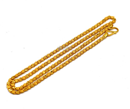 22KT yellow gold handmade 3mm solid chain necklace by TRIBAL ORNAMENTS, unisex, delicate, hallmarked, trendy jewelry for gifting.