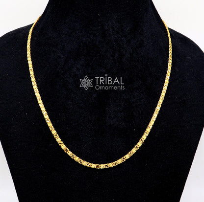 22KT yellow gold handmade 3mm solid chain necklace by TRIBAL ORNAMENTS, unisex, delicate, hallmarked, trendy jewelry.