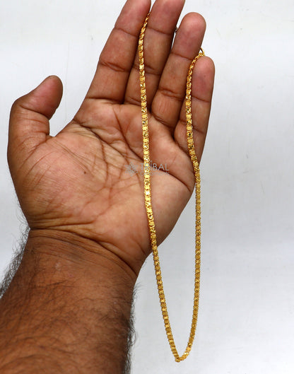 22KT yellow gold handmade 3mm solid chain necklace, unisex, delicate, hallmarked, trendy jewelry by TRIBAL ORNAMENTS.