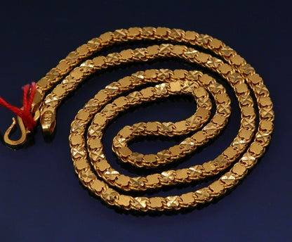 22KT yellow gold handmade 3mm solid chain necklace by TRIBAL ORNAMENTS, unisex, hallmarked, delicate and trendy jewelry.