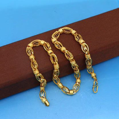 22KT yellow gold handmade Byzantine chain necklace, 7mm width, hallmarked luxury men's gold chain by Tribal Ornaments.