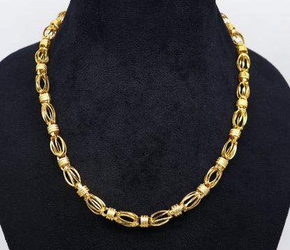 22KT yellow gold handmade Byzantine chain necklace, 7mm thick, hallmarked luxury men's gold jewelry by Tribal Ornaments.