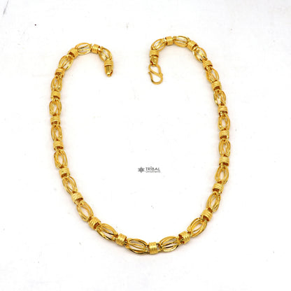 22KT yellow gold handmade Byzantine chain necklace, 7mm width, hallmarked luxury men's gold chain by TRIBAL ORNAMENTS.