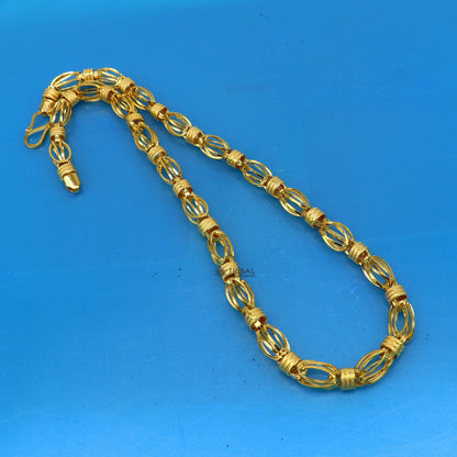 22KT yellow gold handmade Byzantine chain necklace, 7mm width, hallmarked luxury men's gold jewelry by TRIBAL ORNAMENTS.