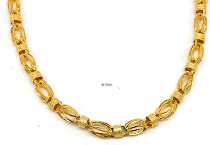 22kt yellow gold handmade Byzantine chain necklace, 7mm width, hallmarked luxury men's gold jewelry by TRIBAL ORNAMENTS.