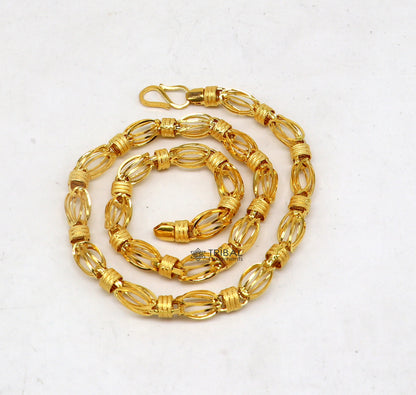 22KT yellow gold handmade Byzantine chain necklace, 7mm width, hallmarked luxury men's gold jewelry by TRIBAL ORNAMENTS.