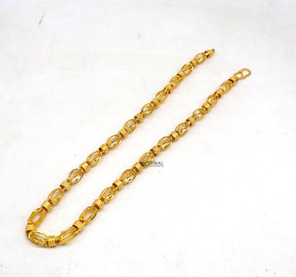 22KT yellow gold handmade Byzantine chain necklace, 7mm width, hallmarked luxury men's gold jewelry by TRIBAL ORNAMENTS.