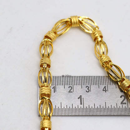 22KT yellow gold handmade Byzantine chain necklace, 7mm width, hallmarked luxury men's gold jewelry by TRIBAL ORNAMENTS.