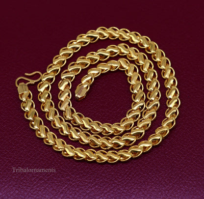 22Kt yellow gold handmade royal king lotus chain necklace by TRIBAL ORNAMENTS, unisex hallmarked jewelry with intricate design.