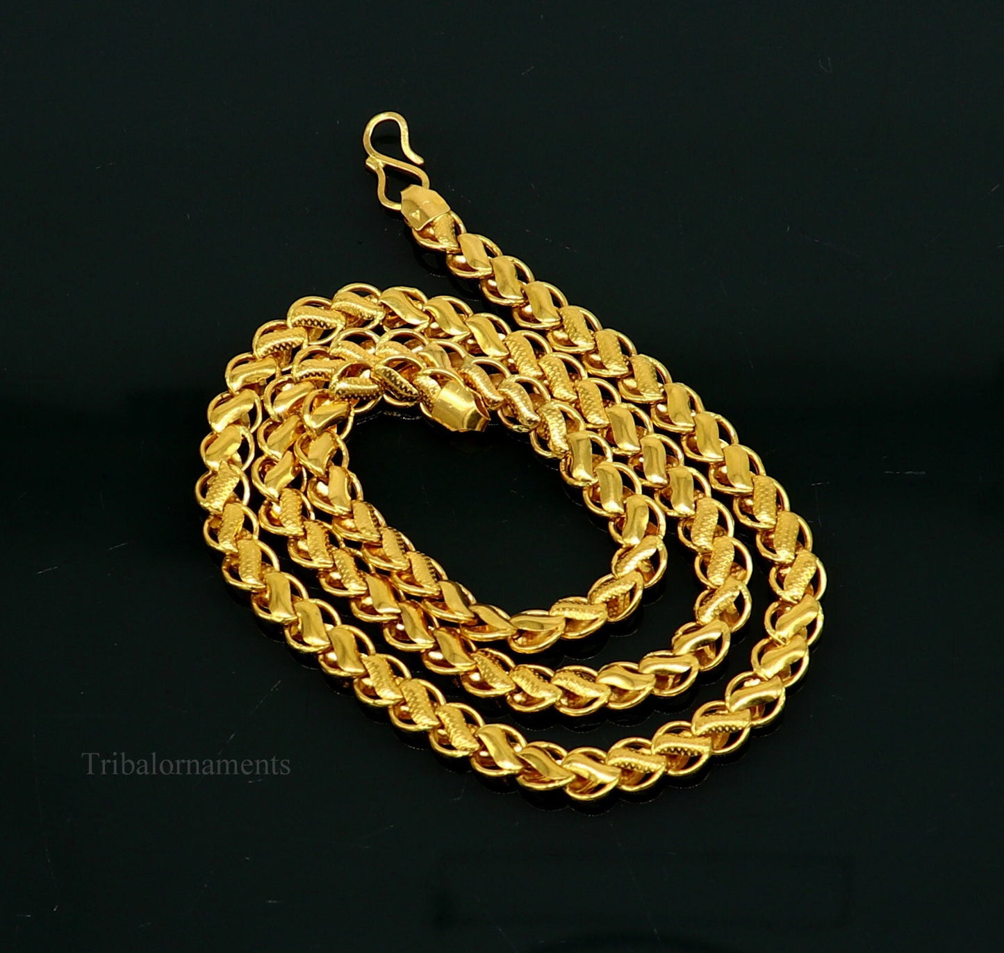 22Kt yellow gold handmade Royal King Lotus chain necklace by TRIBAL ORNAMENTS, unisex, hallmarked, intricate jewelry design