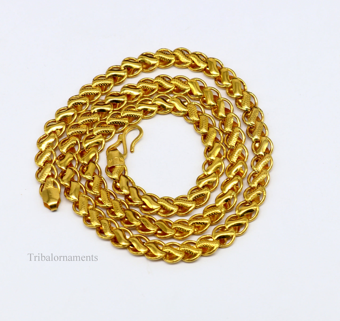 22Kt yellow gold handmade royal king lotus chain necklace by TRIBAL ORNAMENTS, unisex with hallmarked design.
