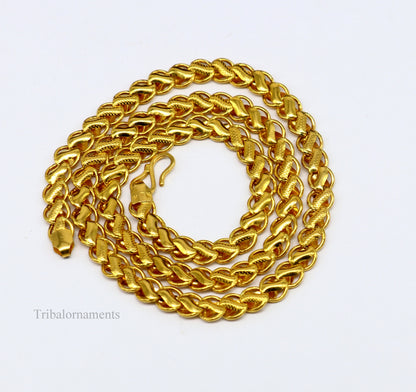 22Kt yellow gold handmade royal king lotus chain necklace by TRIBAL ORNAMENTS, unisex with hallmarked design.
