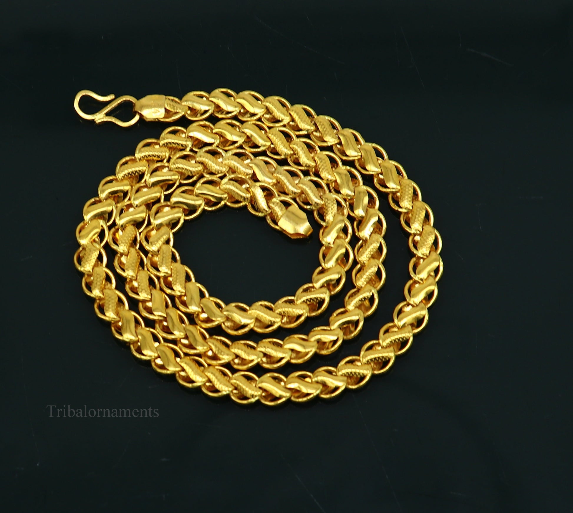 22Kt yellow gold handmade Royal King Lotus chain necklace by TRIBAL ORNAMENTS, unisex, hallmarked, intricate gold jewelry design