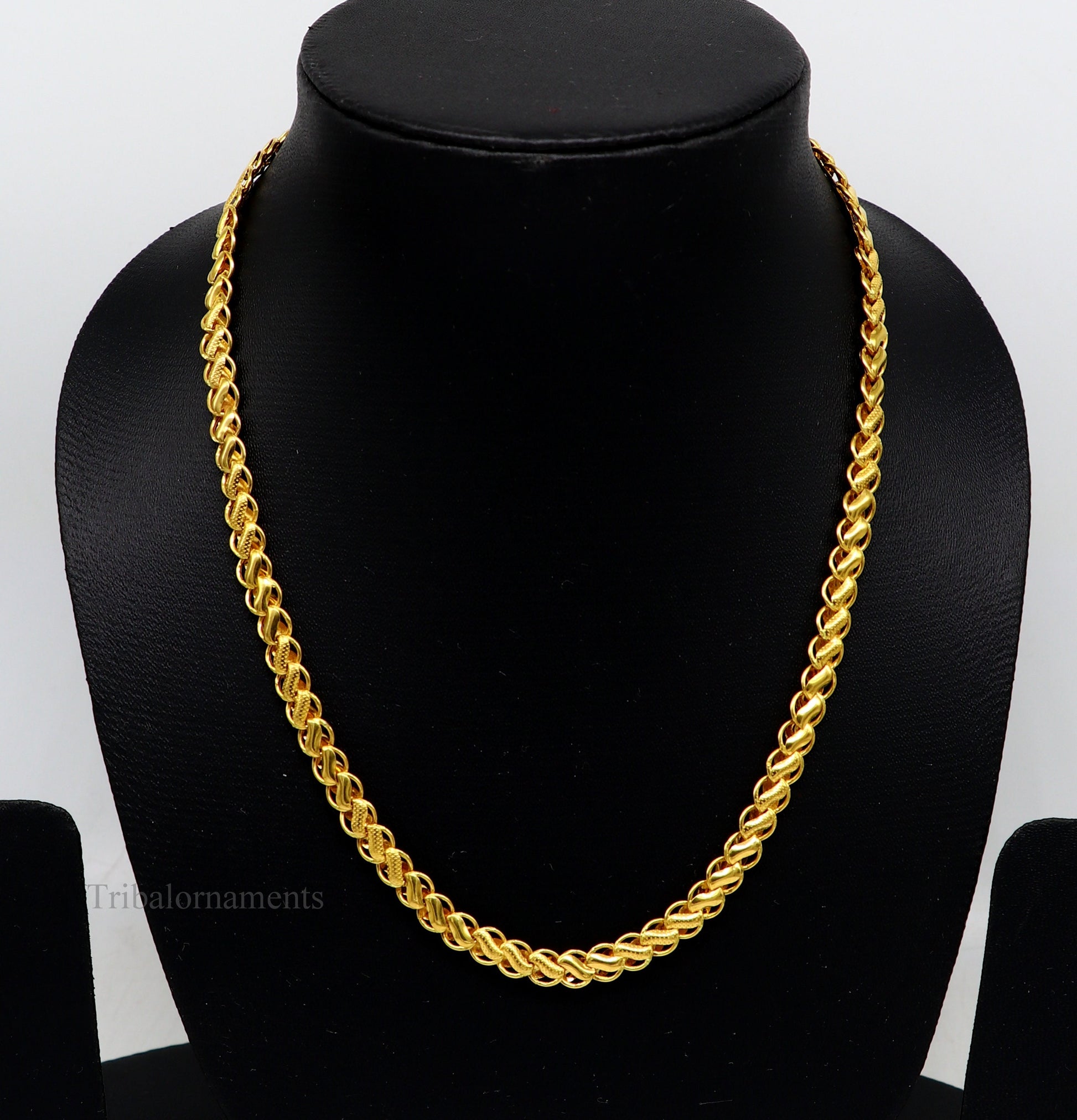 22Kt yellow gold handmade royal king lotus chain necklace, unisex, hallmarked, by TRIBAL ORNAMENTS.