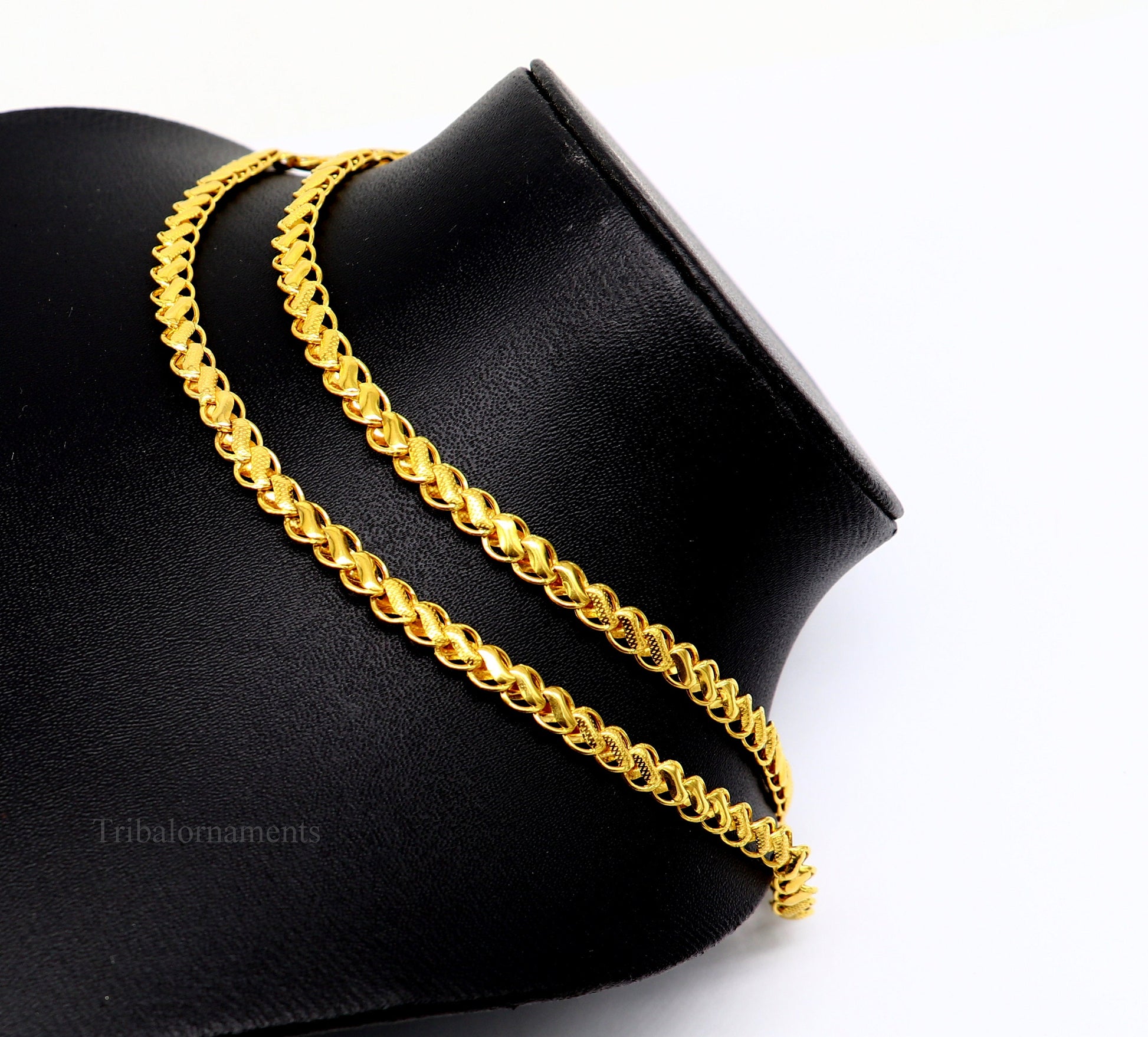 22Kt yellow gold handmade Royal King Lotus chain necklace by TRIBAL ORNAMENTS, unisex, hallmarked, intricate floral design.