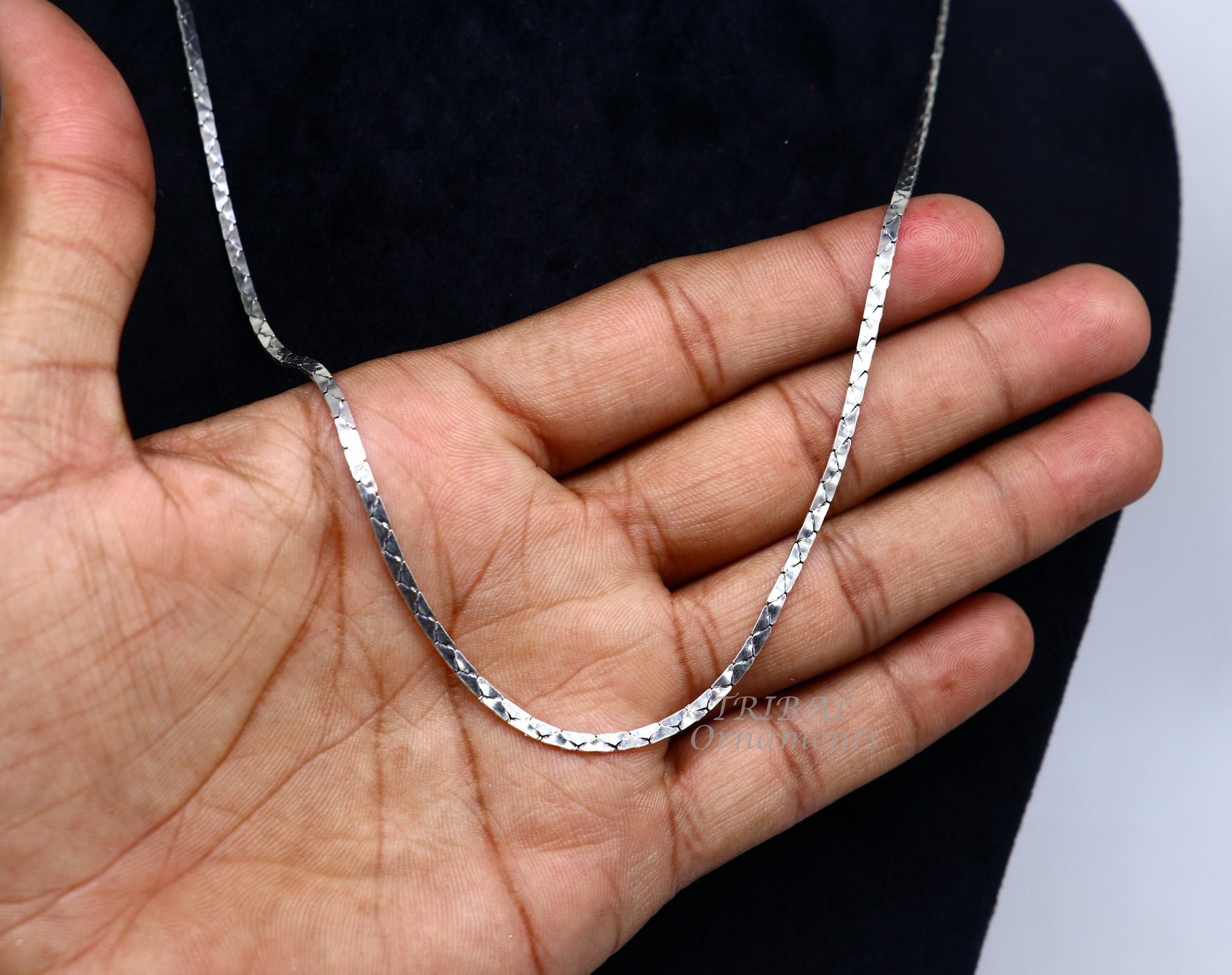 Sterling silver handmade tribal necklace chain, 18-22 inches long, oxidized silver, unique style, 2mm thickness.