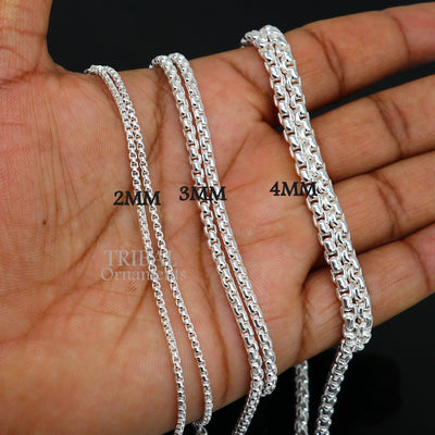 Sterling silver Rolo chain necklaces in 2/3/4mm, handmade, delicate, high quality, unisex jewelry from Tribal Ornaments.