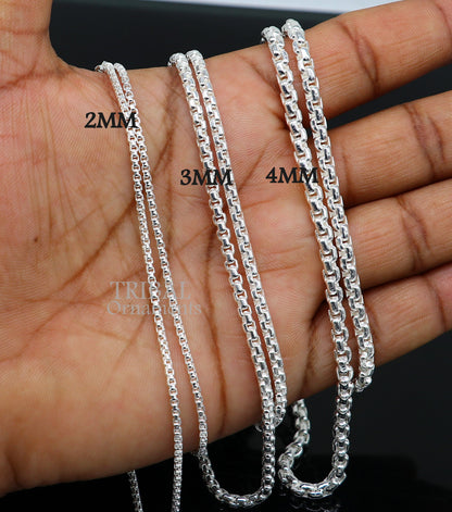 Sterling silver handmade Rolo chain necklace in 2/3/4mm, delicate and high quality, unisex jewelry from Tribal Ornaments.
