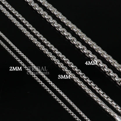 Sterling silver handmade Rolo chain necklace in 2/3/4mm thickness, delicate and high quality, suitable for unisex gifting.