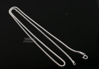 Sterling silver 2mm Rolo chain necklace by Tribal Ornaments, stylish, delicate, handmade unisex jewelry, perfect for gifting.