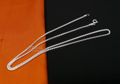 Sterling silver 2mm Rolo chain necklace by Tribal Ornaments, showcasing a delicate, high-quality unisex jewelry piece.