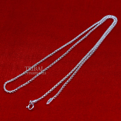 Sterling silver 2mm Rolo chain necklace by TRIBAL ORNAMENTS, showcasing a delicate, high-quality unisex jewelry piece.