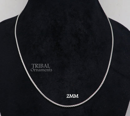Delicate 2mm 925 sterling silver Rolo chain necklace by TRIBAL ORNAMENTS, showcasing high-quality handmade unisex jewelry.