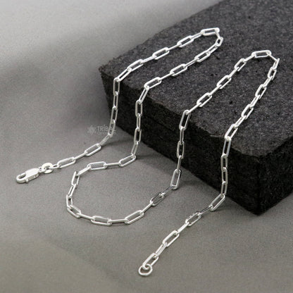 Sterling silver 3mm 18-inch or 20-inch handmade fancy chain necklace from Tribal Ornaments, stylish jewelry for gifting or everyday wear.