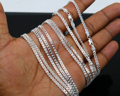 Solid 925 sterling silver wheat chain necklace with modern trendy design, featuring a distinctive and stylish look.