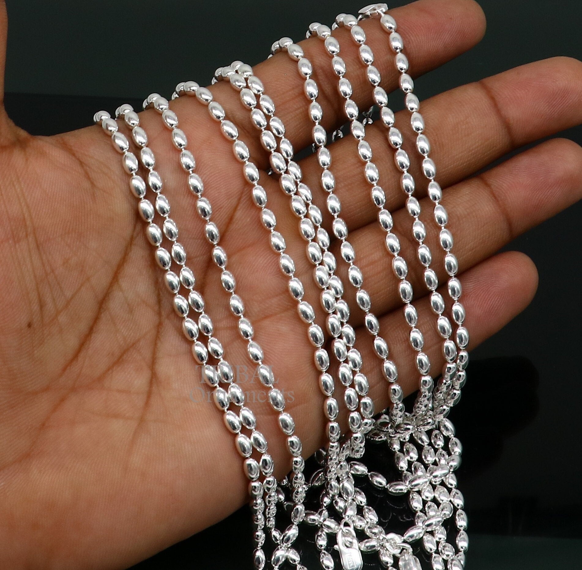 3MM 925 sterling silver handmade delicate trendy fancy beaded chain necklace baht chain for captivating beauty and graceful movement CH220 - TRIBAL ORNAMENTS