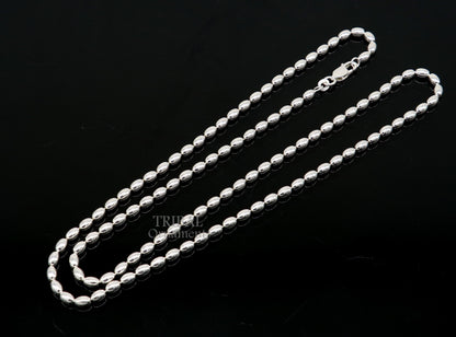 Delicate 3mm 925 sterling silver beaded baht chain necklace by Tribal Ornaments, showcasing handmade craftsmanship and elegant design.