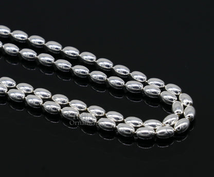 Tribal Ornaments 3mm 925 sterling silver beaded Baht chain necklace, delicate and trendy for graceful movement and captivating beauty.