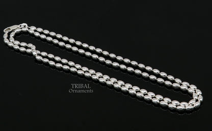 3mm 925 sterling silver beaded chain necklace by TRIBAL ORNAMENTS, showcasing delicate craftsmanship and elegant movement.
