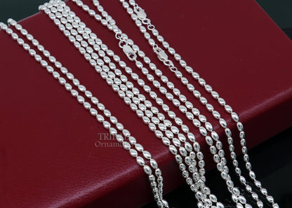 Tribal Ornaments 3mm 925 sterling silver beaded Baht chain necklace with delicate, trendy design for elegant movement.