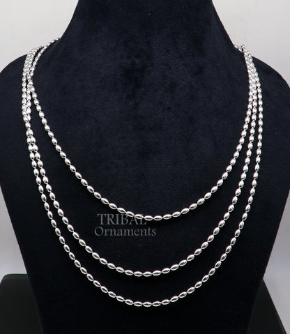 Tribal Ornaments 3mm 925 sterling silver beaded Baht chain necklace with delicate design and graceful movement, handcrafted jewelry