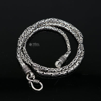 925 sterling silver vintage Byzantine chain necklace, heavy and handmade with intricate design, showcasing luxury tribal jewelry.