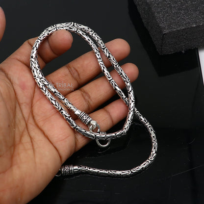Sterling silver Byzantine design chain necklace, handcrafted heavy vintage jewelry by Tribal Ornaments, ideal for luxury gifting.