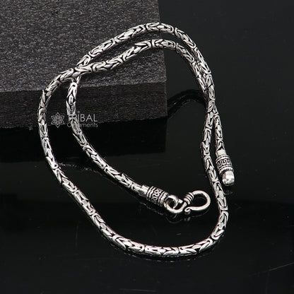 4mm 925 sterling silver vintage Byzantine design chain necklace by Tribal Ornaments, showcasing intricate handmade craftsmanship.