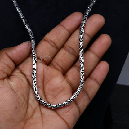 925 sterling silver vintage Byzantine chain necklace, handmade with heavy solid design, showcasing intricate craftsmanship and luxurious style.