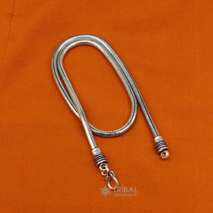 Sterling silver 5mm snake chain necklace by TRIBAL ORNAMENTS featuring oxidized vintage design and heavy, stylish chain jewelry.